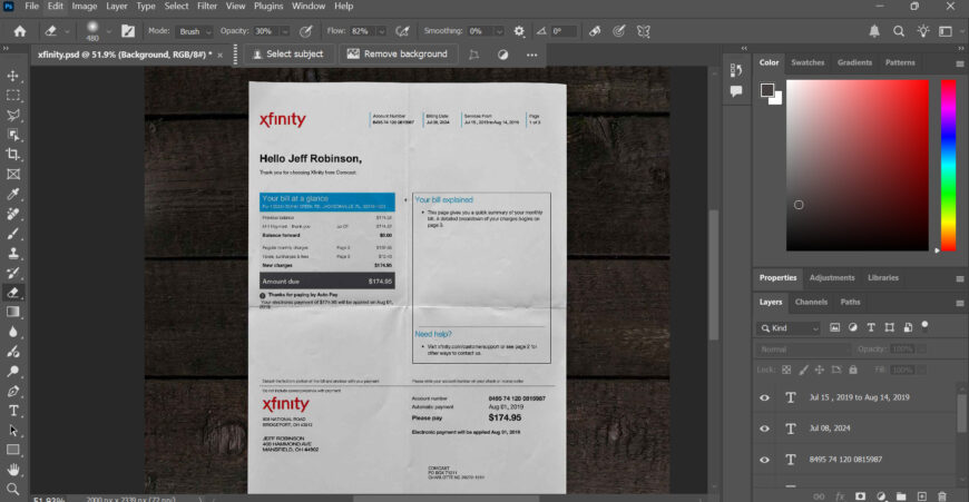 Xfinity Bill PSD Template