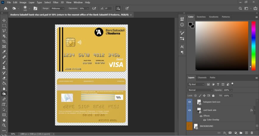 Andorra Bank Sabadell Visa Card Debit Card PSD Template