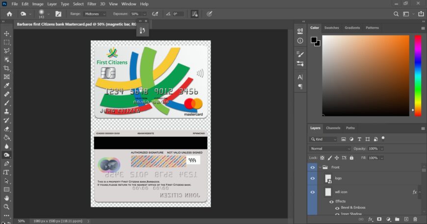 Barbados First Citizens Bank MasterCard PSD Template