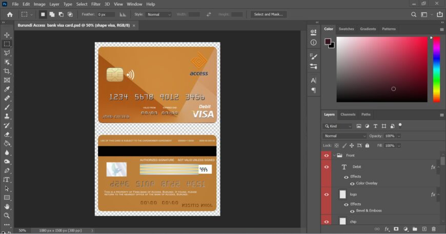 Burundi Access Bank Visa Credit Card PSD Template