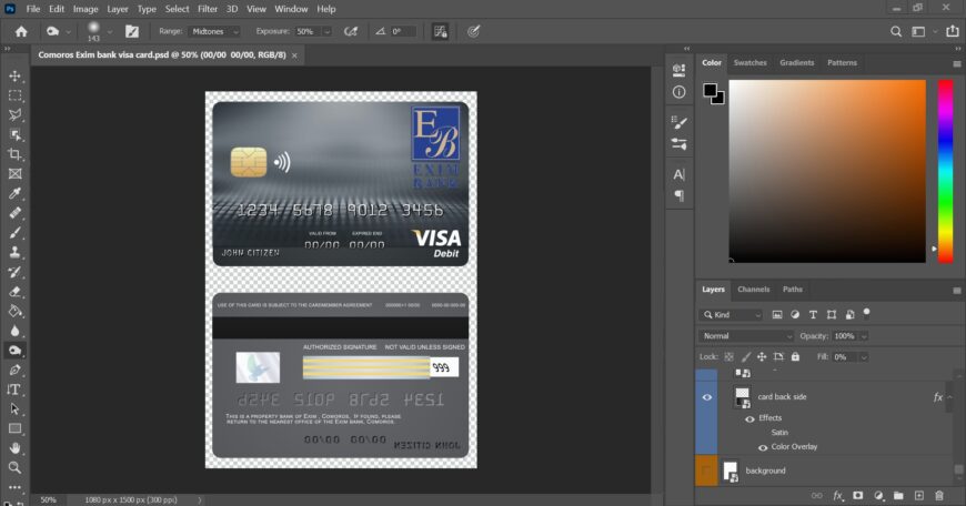 Comoros Exim Bank Visa Debit Card PSD Template