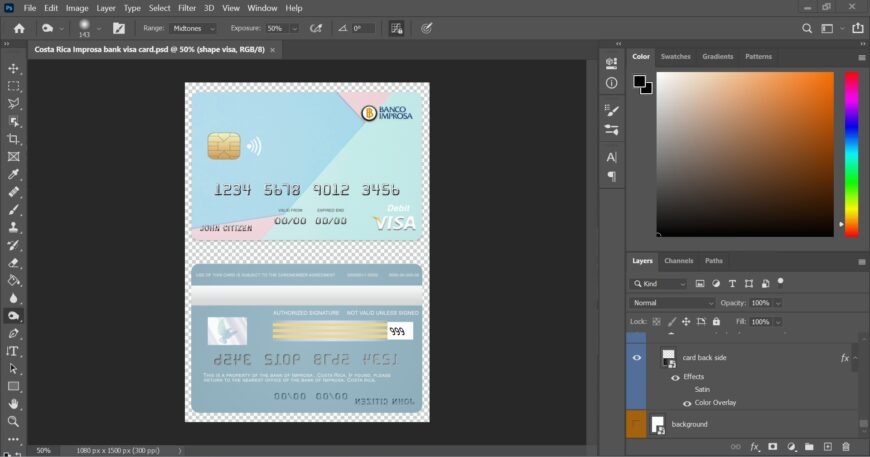 Costa Rica Improsa Bank Visa Credit Card PSD Template