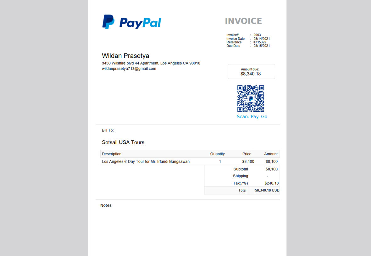 Global PayPal Invoice Template in word and pdf format