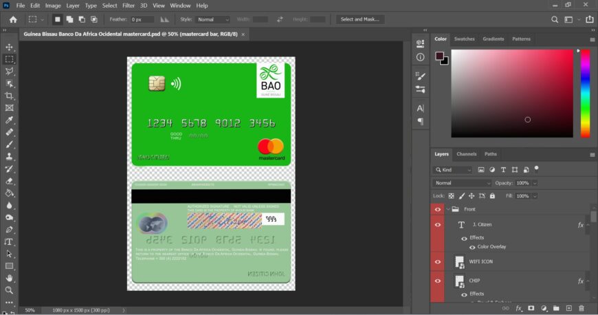 Guinea Bissau Banco Da Africa Ocidental MasterCard Credit Card PSD Template