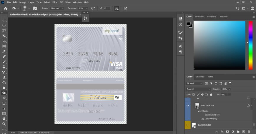Iceland MP Banki Visa Card PSD Template