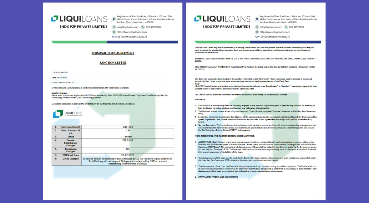 India LIQUILOANS Personal Loan Agreement Template in word and pdf format