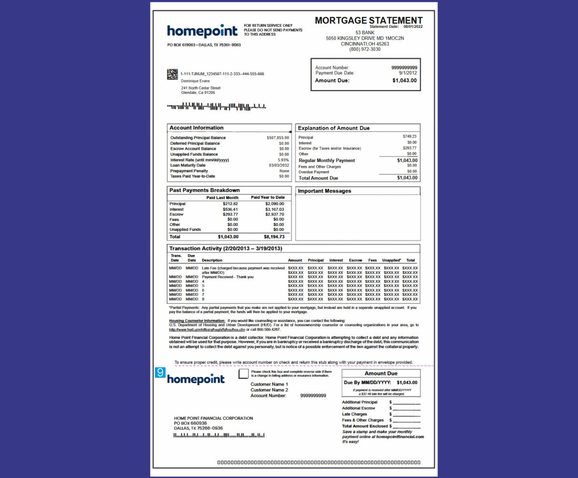 Italy Home Point Financial Mortgage Statement Template in word and pdf format