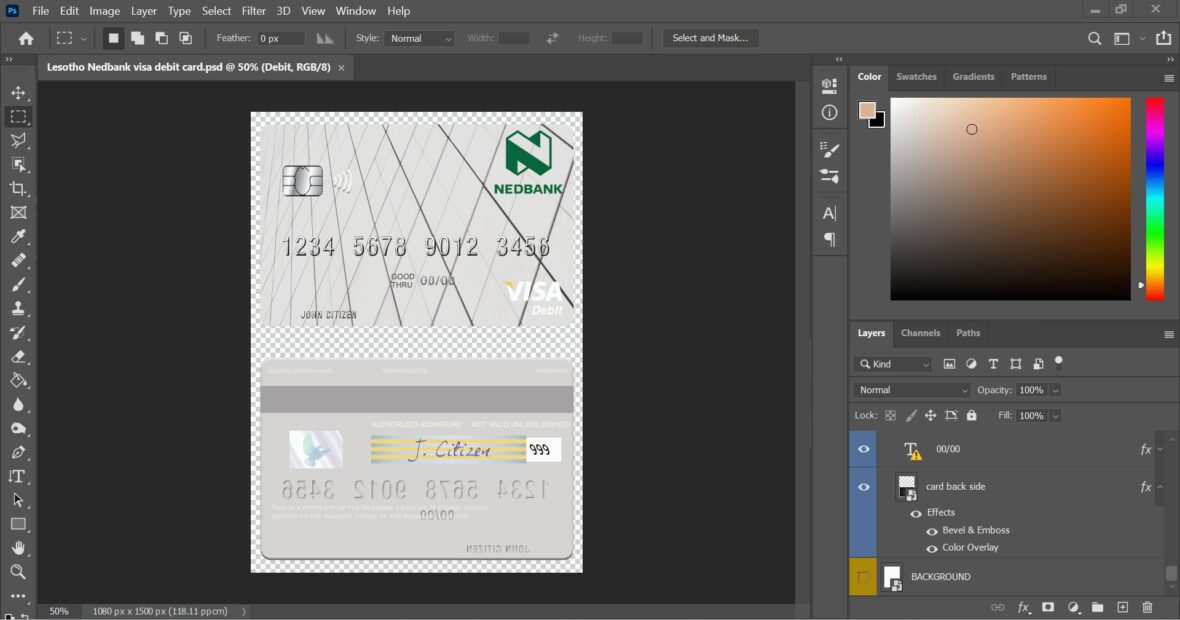 Lesotho Nedbank Visa Card PSD Template