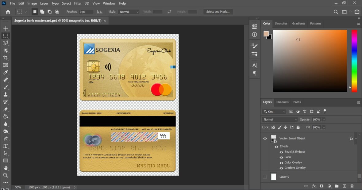 Luxembourg Sogexia Bank MasterCard Credit Card PSD Template