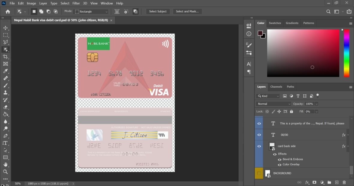 Nepal Nabil Bank Visa Debit Card PSD Template