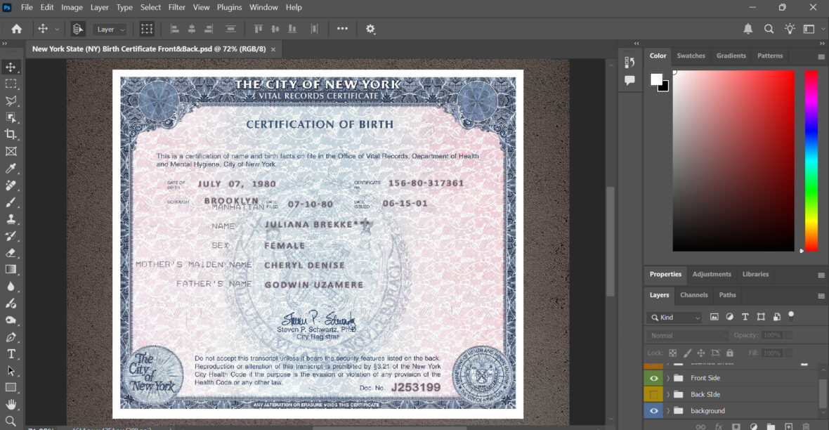 New York Birth Certificate Template in PSD Format