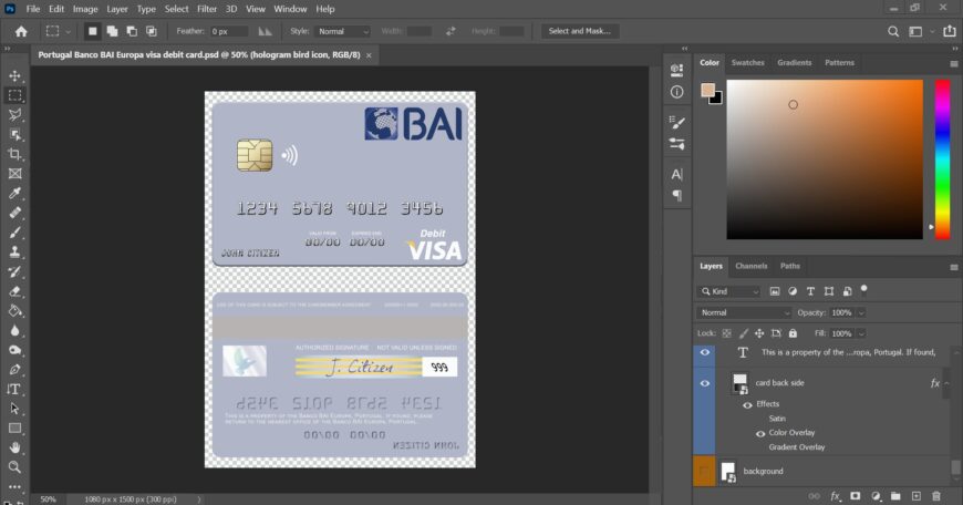 Portugal Banco BAI Europa Visa Debit Card PSD Template