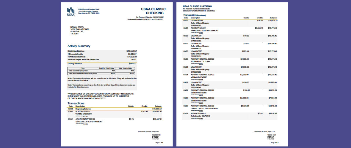 USA Checking Account Bank Statement Template in word and pdf format