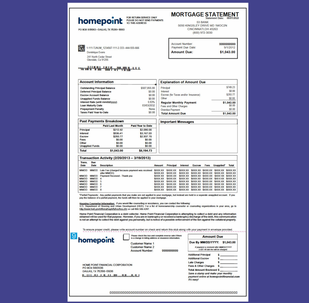 USA Mortgage Loan Statement Template in word and pdf format