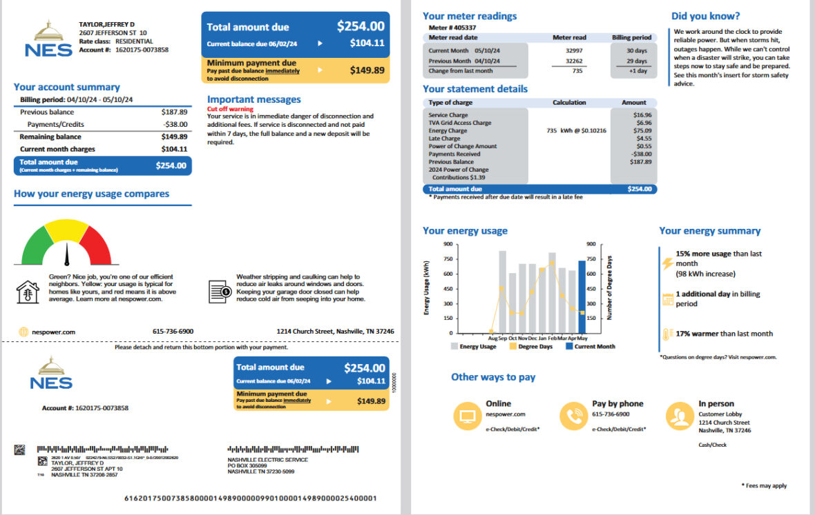 USA NES Electric Utility Bill Template in word and pdf format