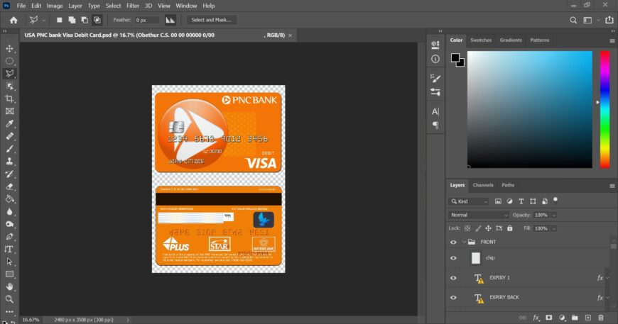 USA PNC Bank Visa Debit Card PSD Template