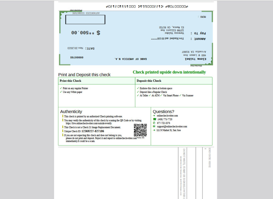 United States Bank of America Cheque Template in word and pdf format