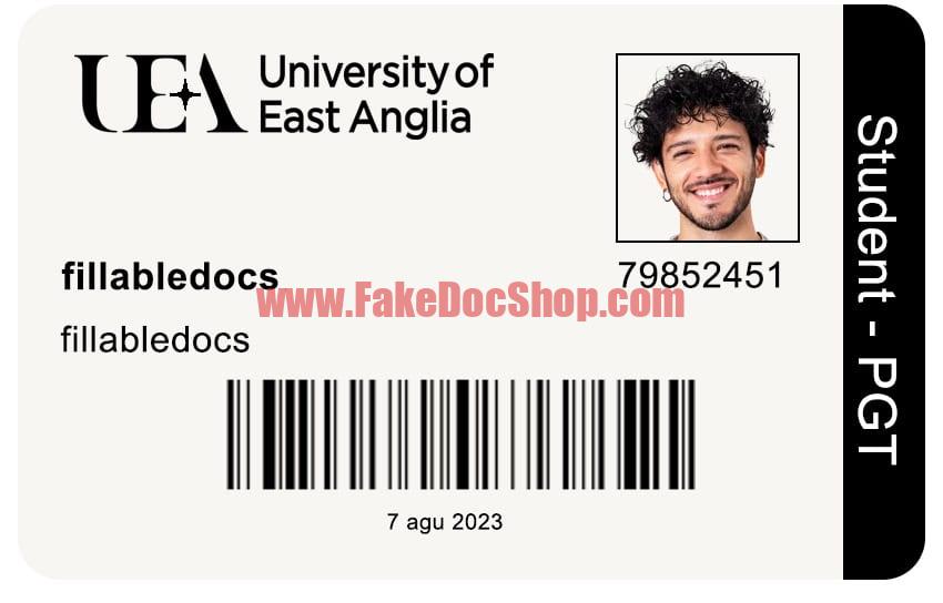 University Of East Anglia Student ID Card PSD Template