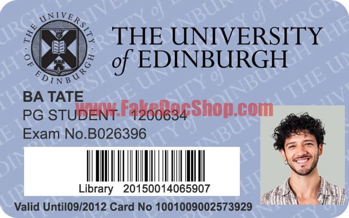 University Of Edinburgh Student ID Card PSD Template