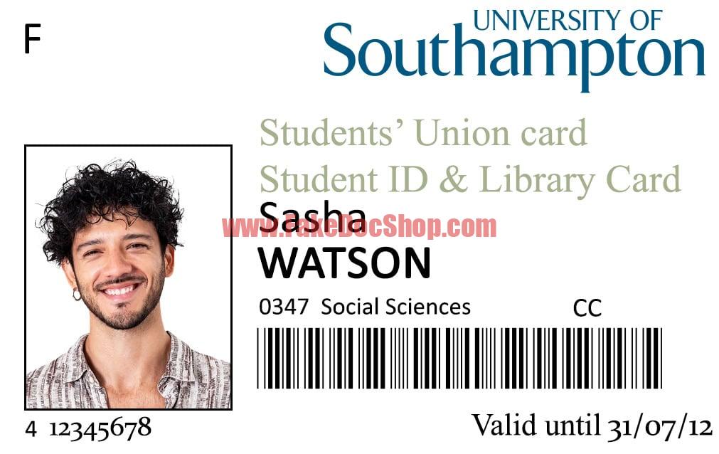 University Of Southampton Student ID Card PSD Template