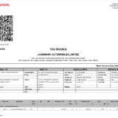 Honda Vehicle Service and Parts Tax Invoice Template