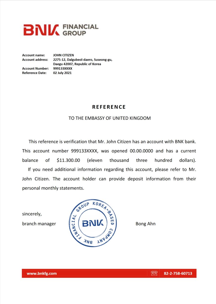 Korea BNK Bank Reference Letter Template Version 2