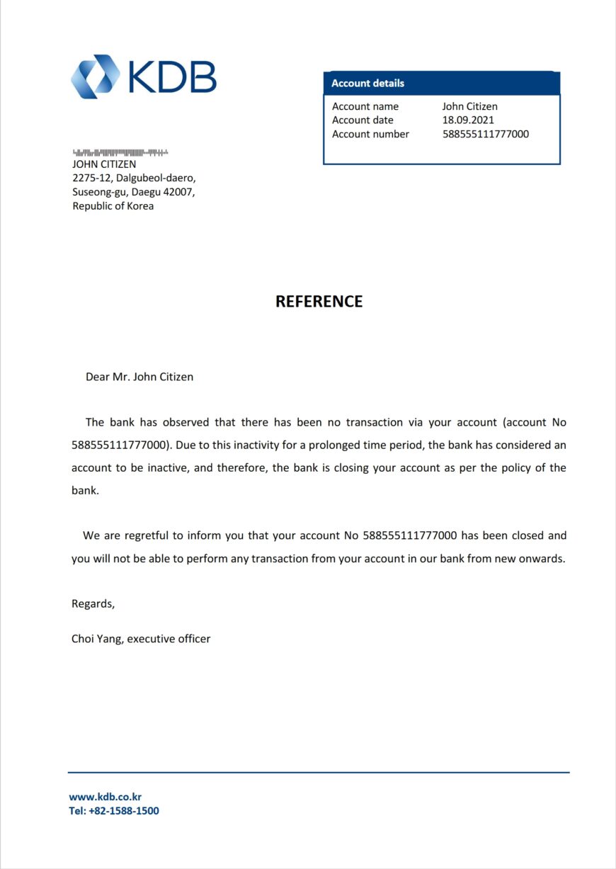 Korea KDB Bank Reference Letter Template Version 2
