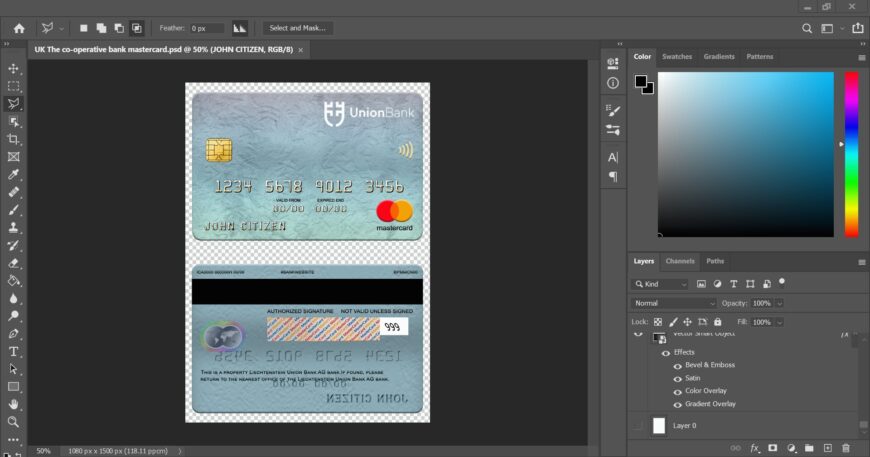 Liechtenstein Union Bank MasterCard PSD Template