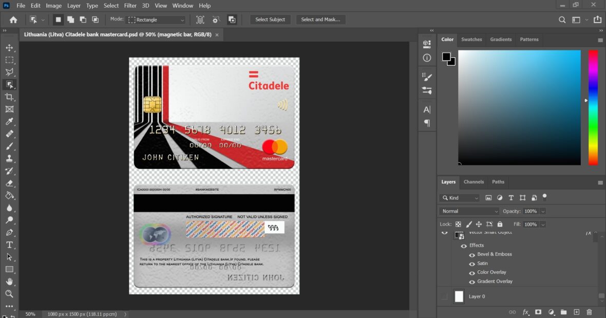 Lithuania Litva Citadele Bank MasterCard PSD Template