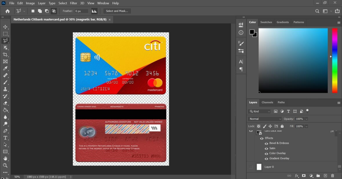 Netherlands Citibank MasterCard PSD Template