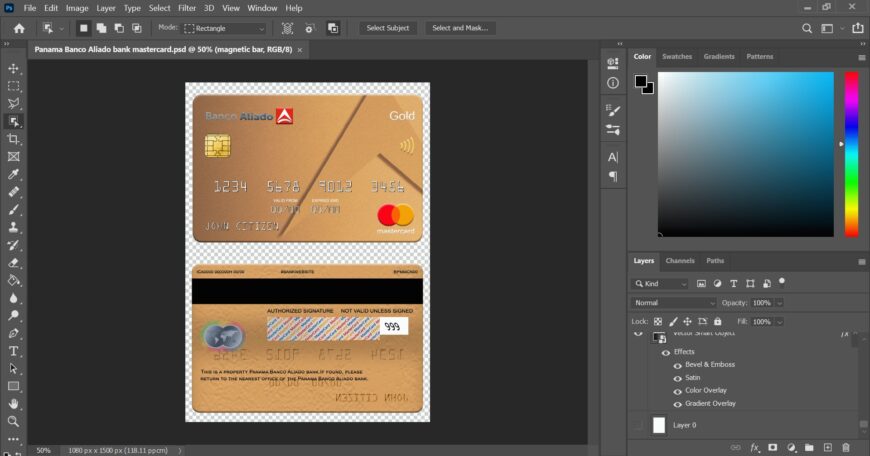 Panama Banco Aliado Bank MasterCard gold PSD Template