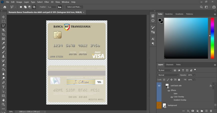 Romania Banca Transilvania Visa Debit Card PSD Template