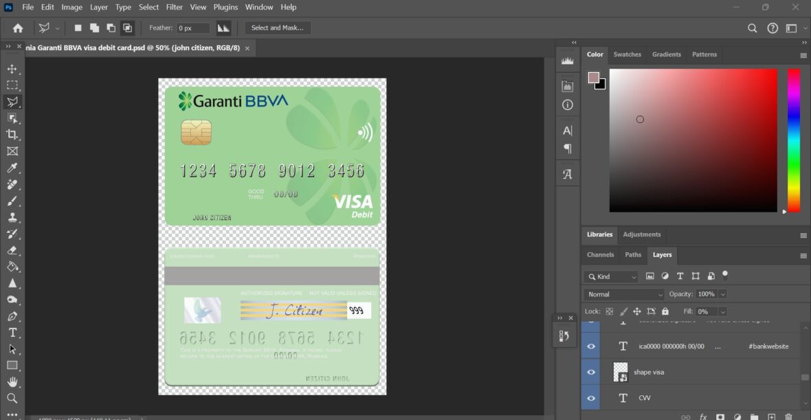 Romania Garanti BBVA Visa Debit Card PSD Template