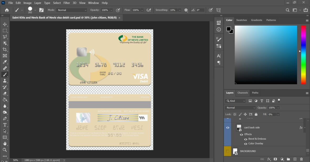Saint Kitts And Nevis Bank Of Nevis Visa Debit Card PSD Template