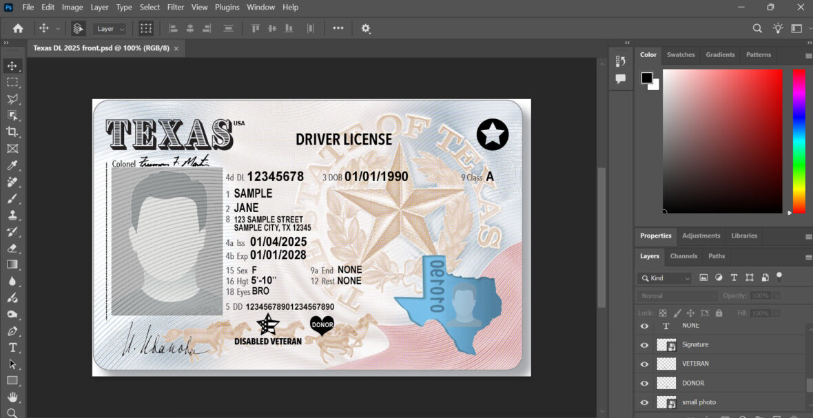 Texas Driver License PSD Template – New2025