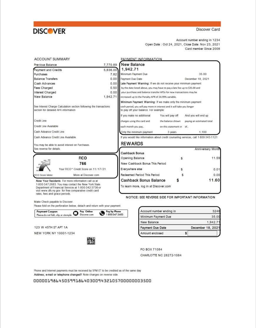 USA Discover Bank Statement Excel And PDF Template