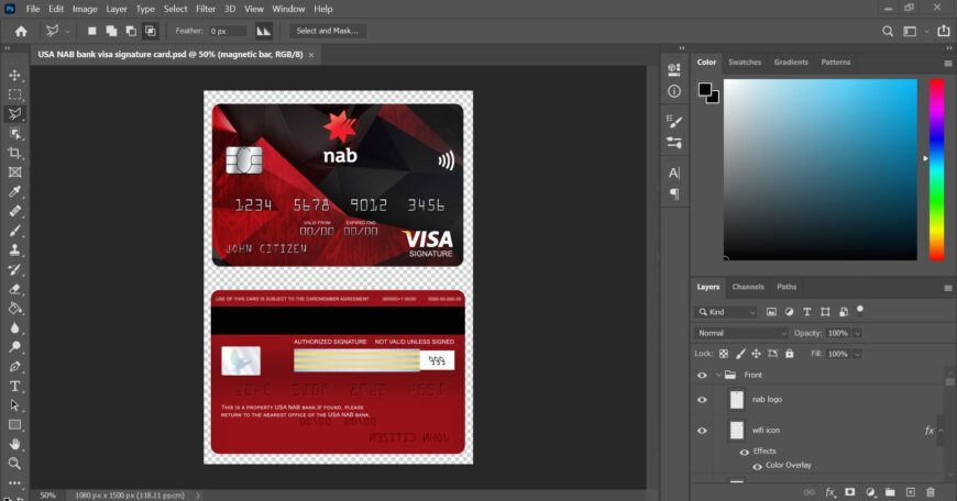 USA NAB Bank Visa Signature Card PSD Template