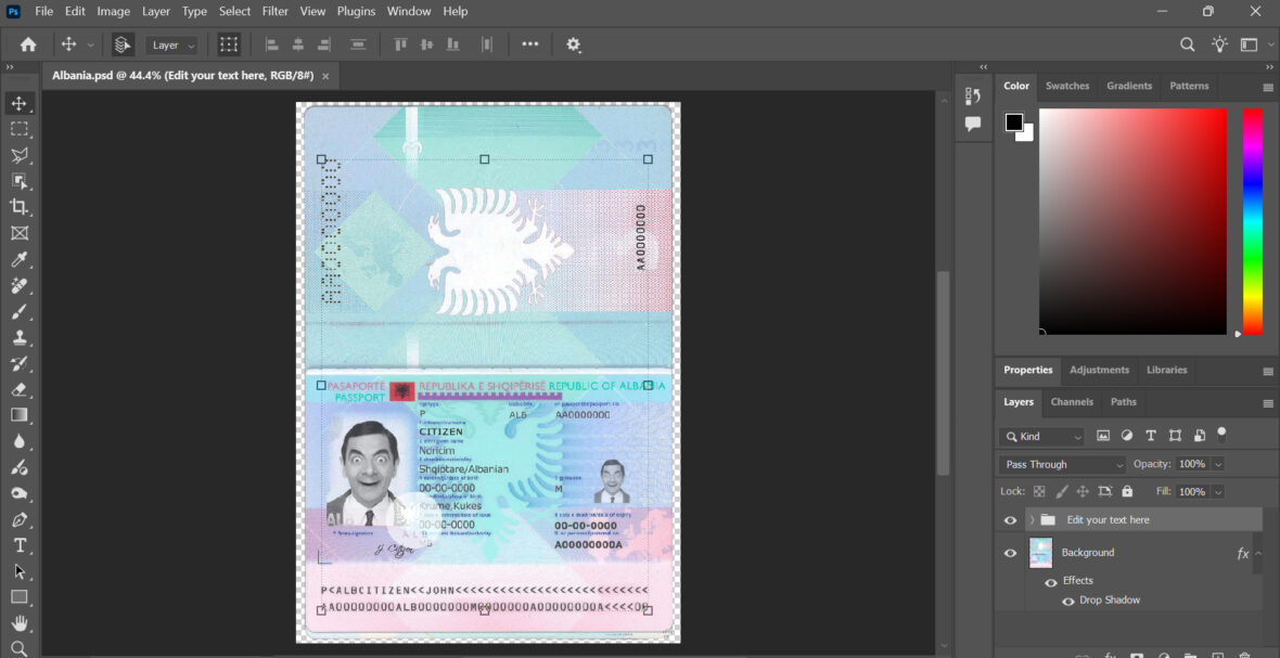 Albania Passport PSD Template