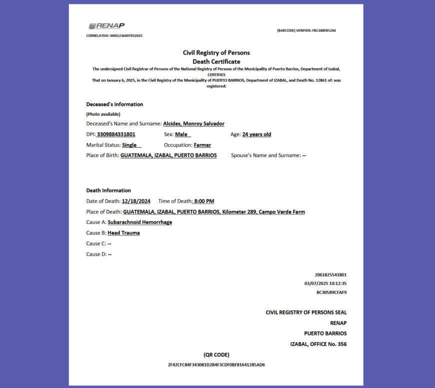 Guatemala Death Certificate Template in word and pdf format