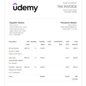 India Udemy Tax Invoice Template in word and pdf format