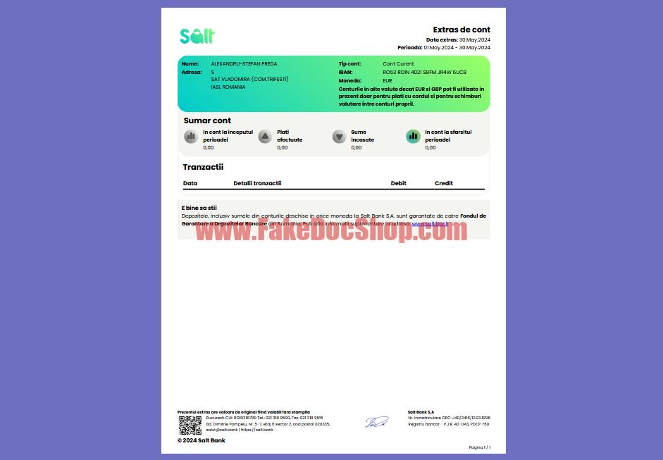 Romania Salt Bank Statement Template in word and pdf format