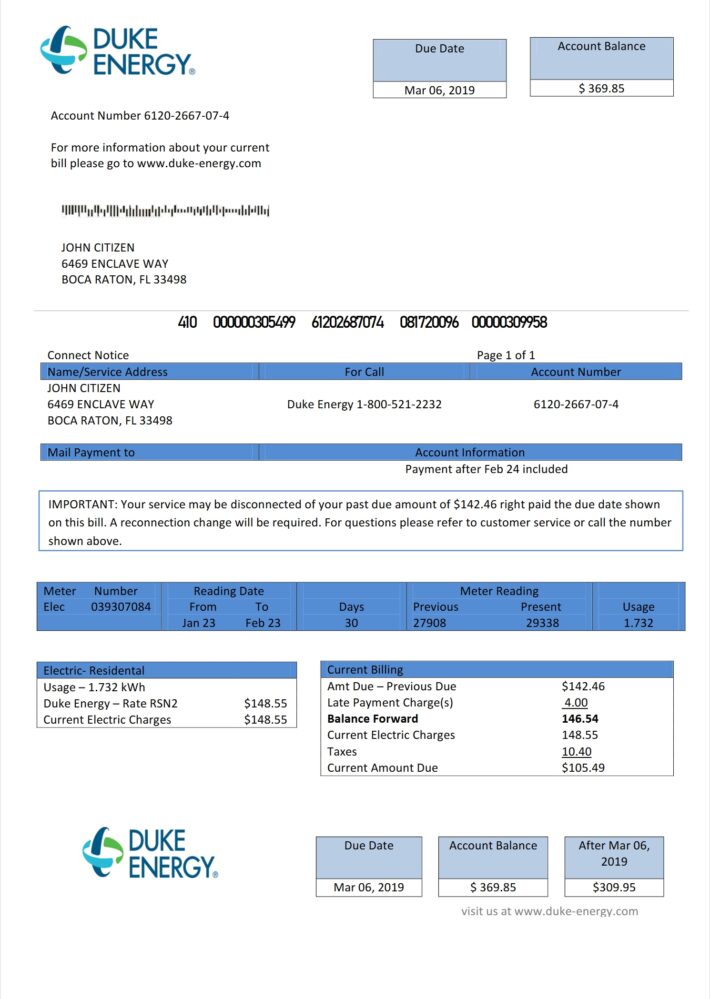 USA Duke Energy North Carolina Word And Pdf Template