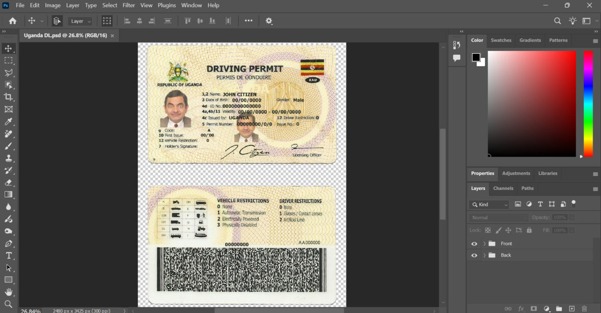 Uganda Driving License PSD Template