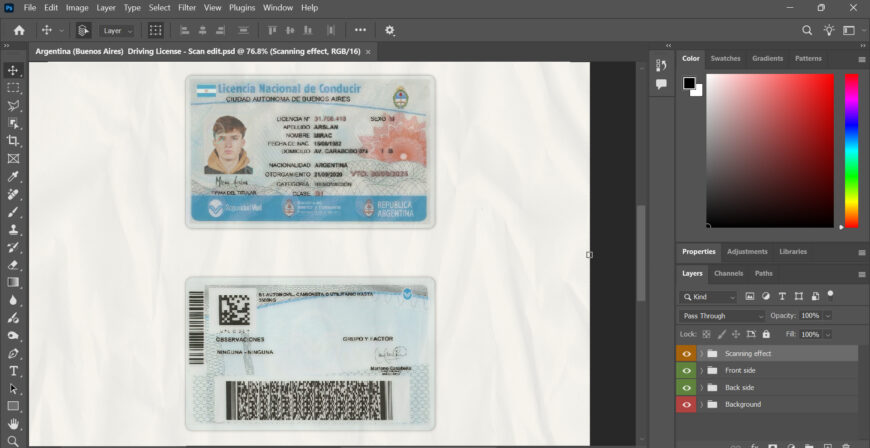 Argentina Driving License PSD Template