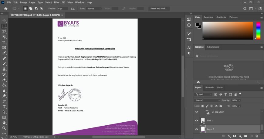 Byjus The Learning App Company Experience Certificate PSD Template