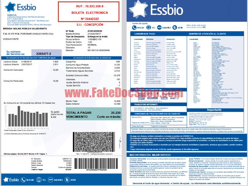 Chile Essbio Water Utility Bill Template in word and pdf format
