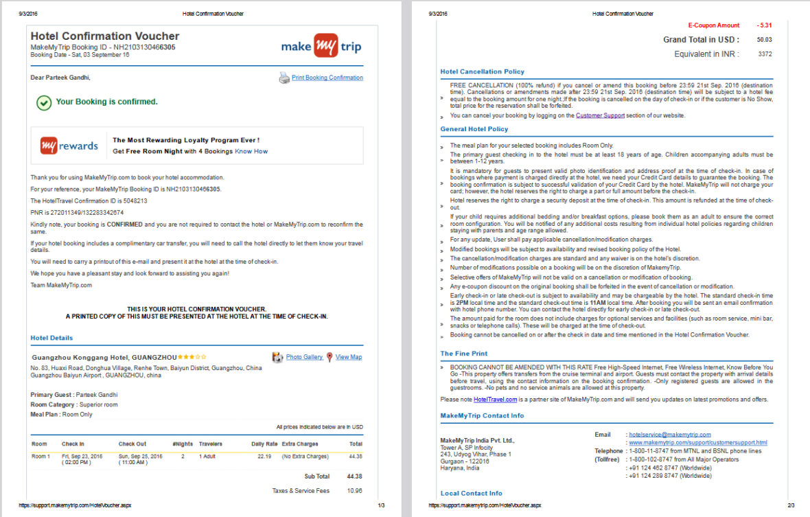 China hotel confirmation voucher Template in word and pdf format