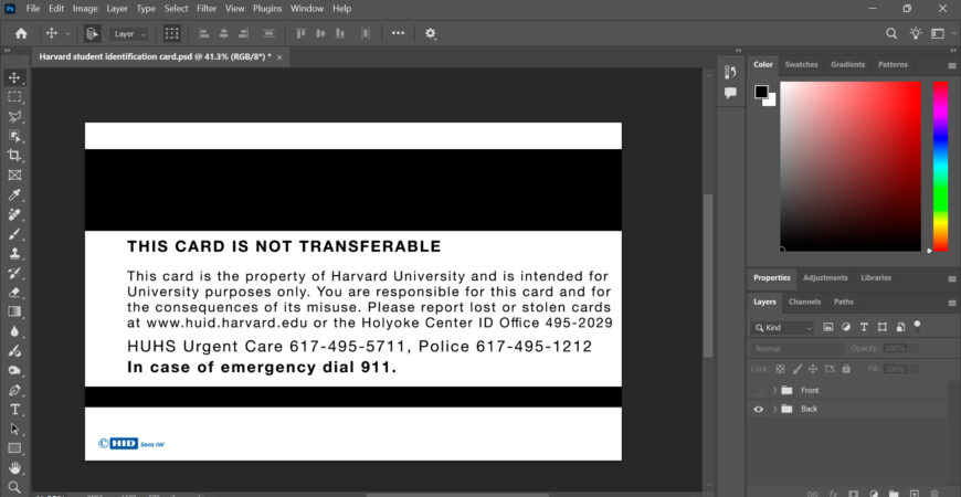 Harvard student identification card PSD Template
