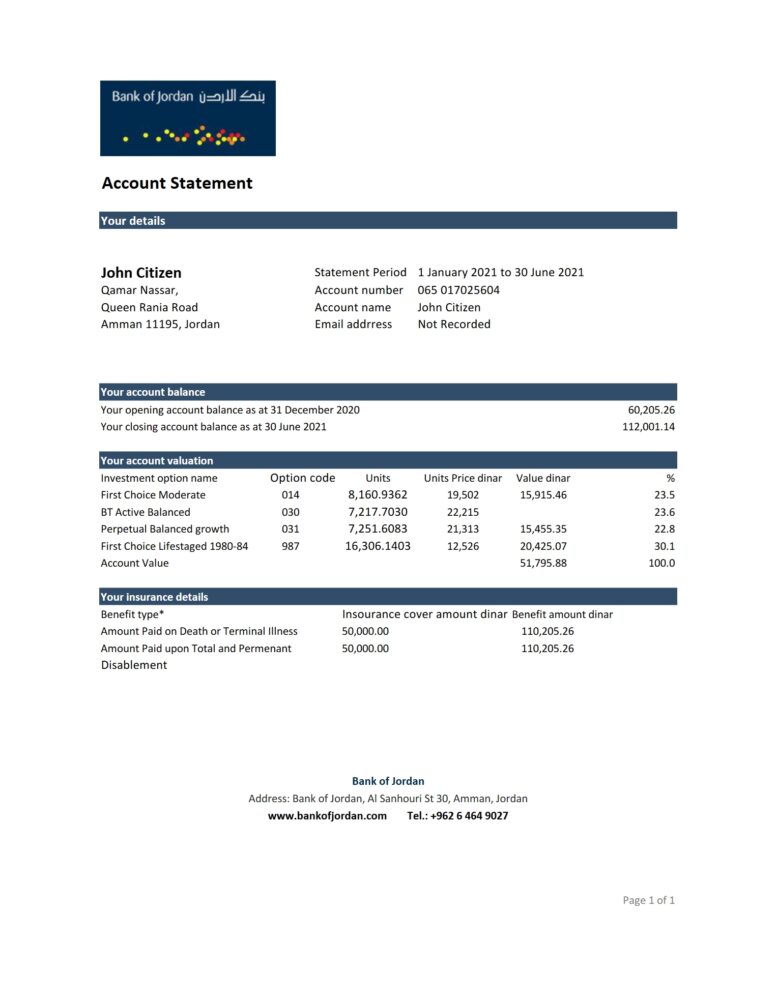 Jordan Bank Of Jordan Bank Statement Excel And PDF Template