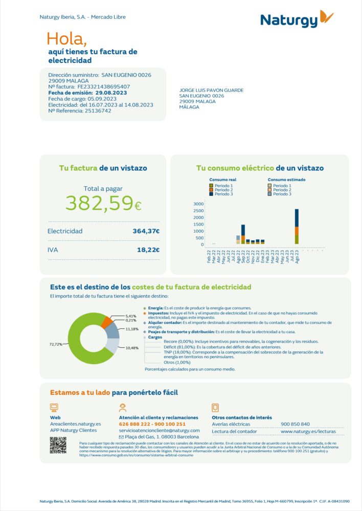 Spain IREN Integrated Water Service Utility bill Word And PDF Template 3 Pages